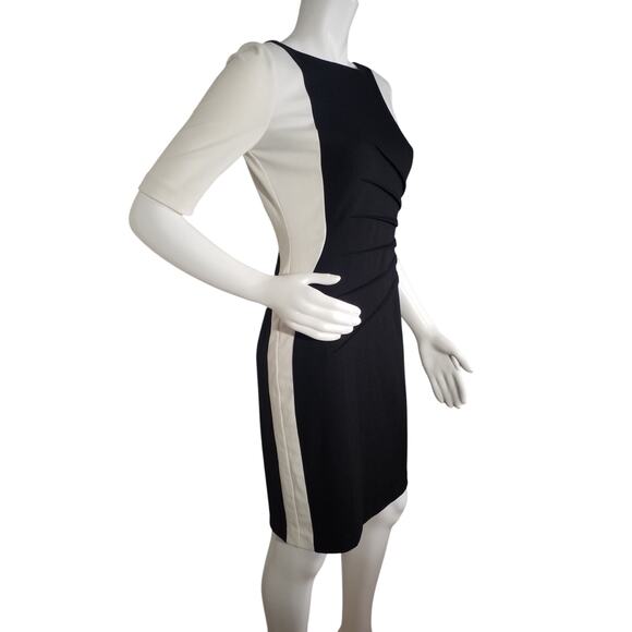 Ivanka Trump Womens Size 4 Side Pleat Sheath Dress Black White Sides Back Zip - Picture 2 of 6